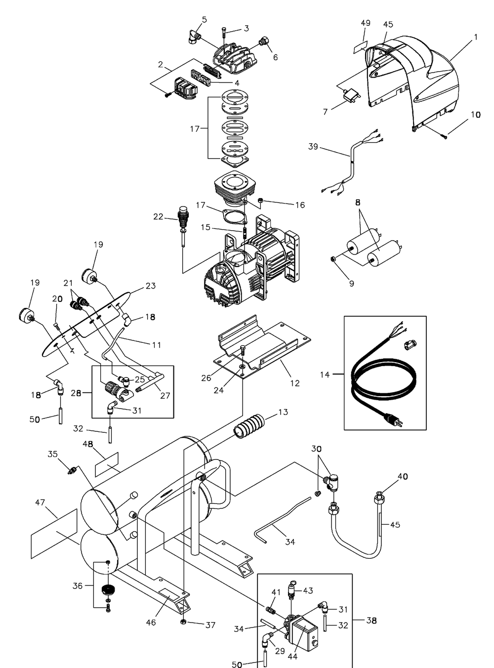 Air Compressor Diagram and Parts List for 074009-0-51CFM  Briggs and Stratton Compressor